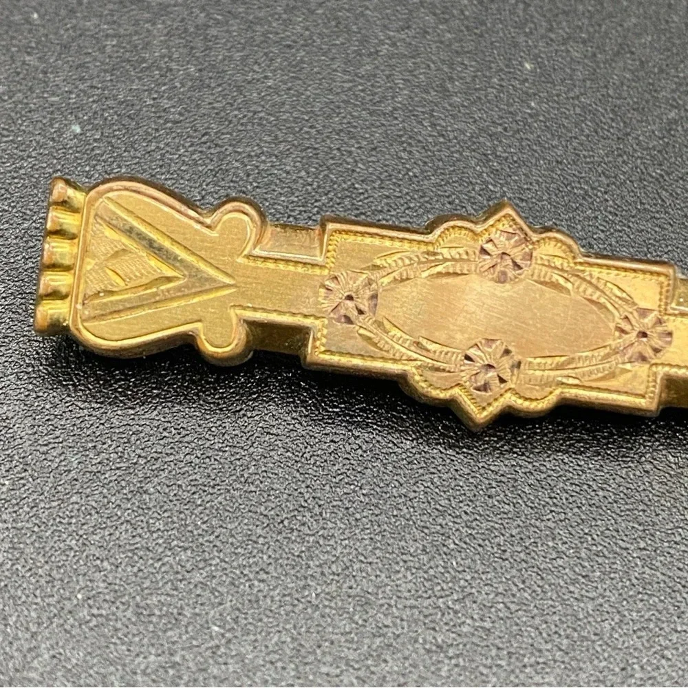 Antique Edwardian Era Gold-Filled Ornate Scroll Etched Bar Pin Signed FMCO